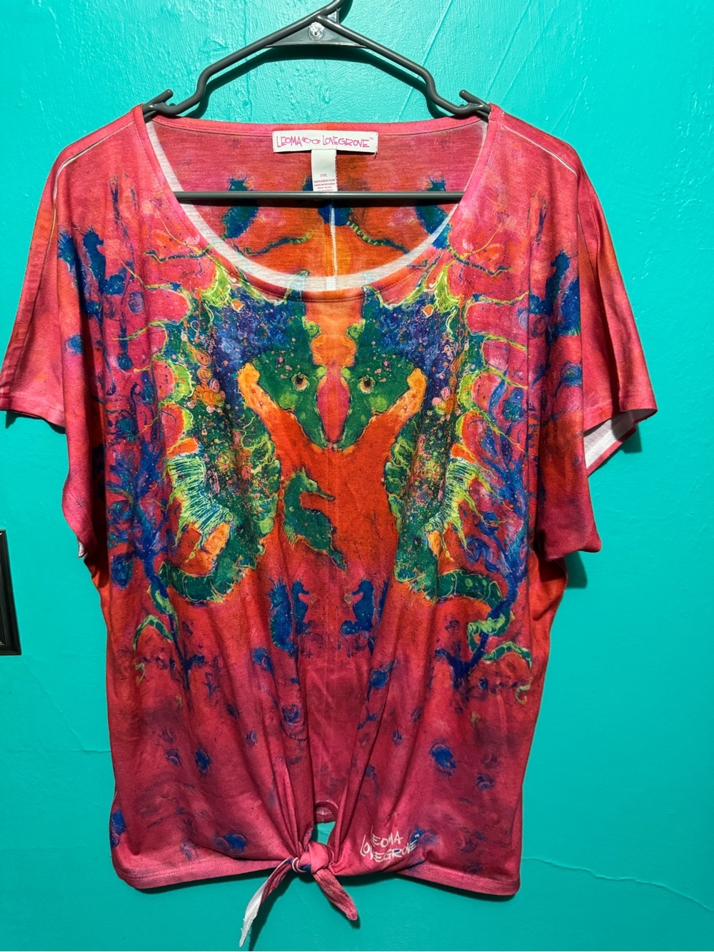 Leoma Lovegrove Women's Red Short-Sleeve Tie-Front Art Tee